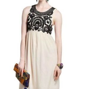 Anthropologie Vineet Bahl Ivory Black Beaded Tulle Babydoll Whimsigoth Dress M